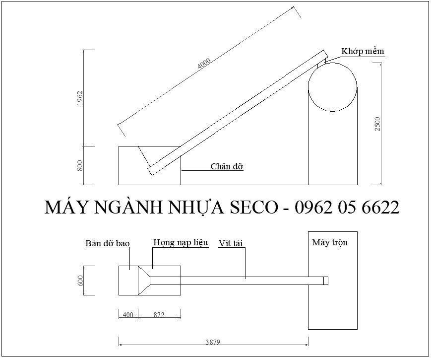 Vít tải bột phụ gia lên máy trộn